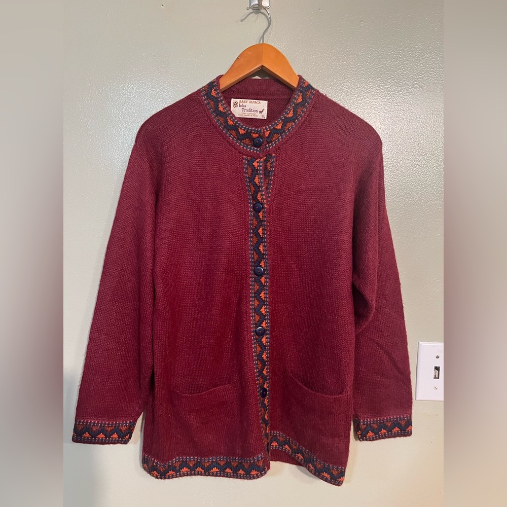 Inks Tradition Baby Alpaca  Burgundy Cardigan Knit M